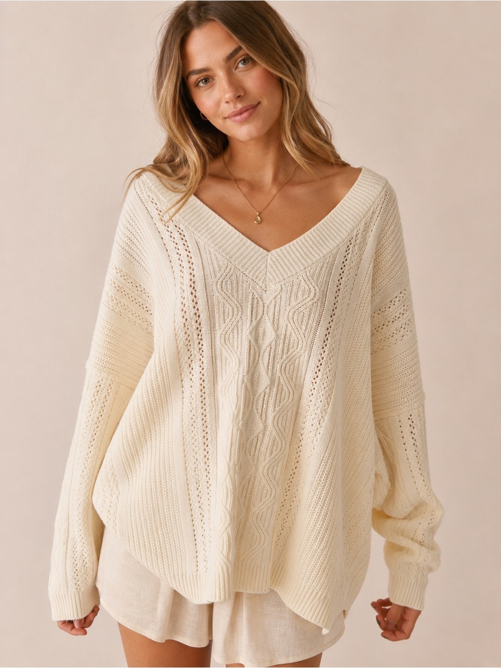 Altar’d State Ivory Oversized Cable Knit Sweater XL NWT Cozy Boho Cottagecore